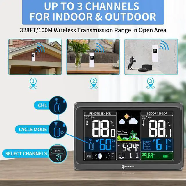 Alt view image 5 of 7 - Geevon Wireless Weather Station RCC Indoor Outdoor Thermometer Table Clock With Temperature And Humidity Snooze Alarm Clock