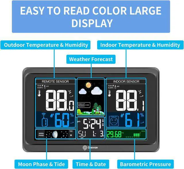 Alt view image 3 of 7 - Geevon Wireless Weather Station RCC Indoor Outdoor Thermometer Table Clock With Temperature And Humidity Snooze Alarm Clock
