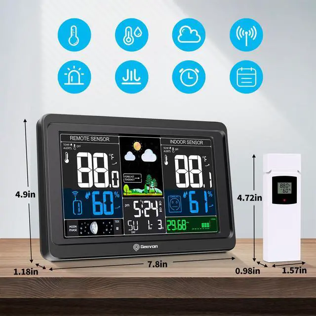 Alt view image 6 of 7 - Geevon Wireless Weather Station RCC Indoor Outdoor Thermometer Table Clock With Temperature And Humidity Snooze Alarm Clock