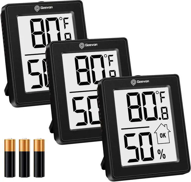 Main image of Geevon Digital Hygrometer Indoor Thermometer Home Room Humidity Gauge Temperature Humidity Monitor Indicator for Office Greenh 3pcs