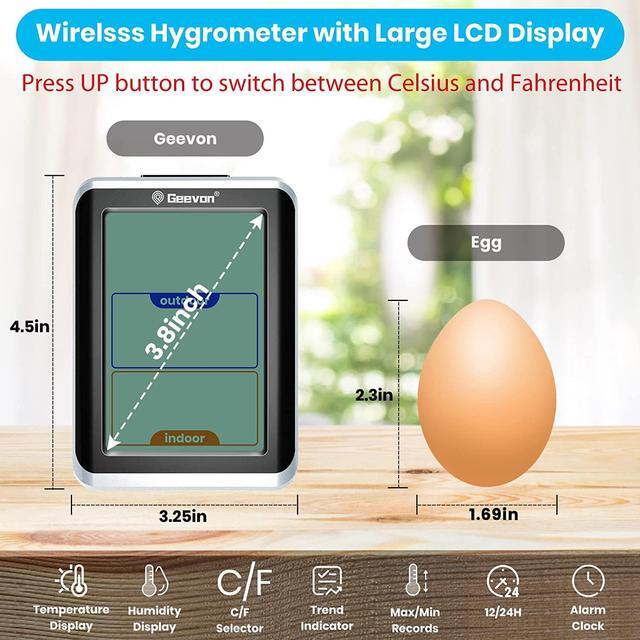 Alt view image 3 of 7 - GEEVON Indoor Outdoor Thermometer Wireless Digital Hygrometer Temperature Gauge with Time,200ft/60m Range Temperature Humidity Sensor