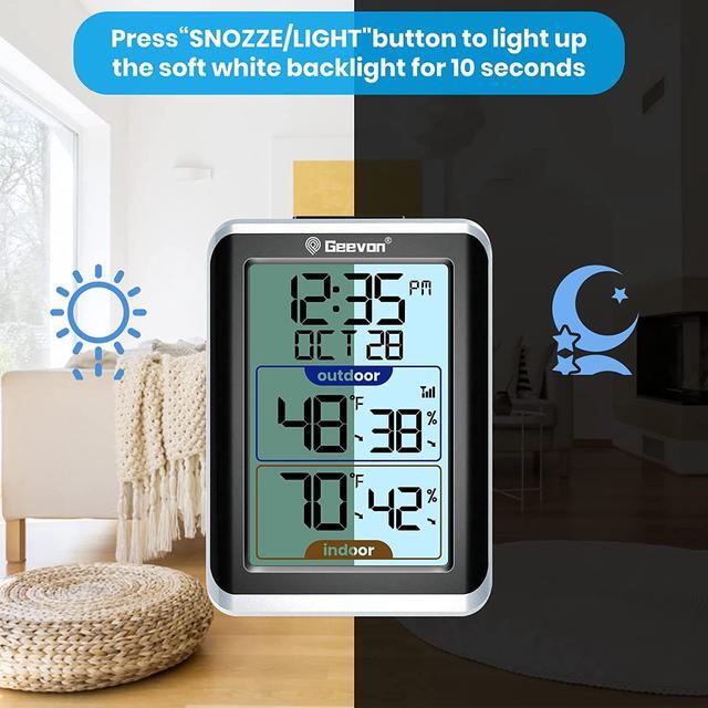 Alt view image 5 of 7 - GEEVON Indoor Outdoor Thermometer Wireless Digital Hygrometer Temperature Gauge with Time,200ft/60m Range Temperature Humidity Sensor