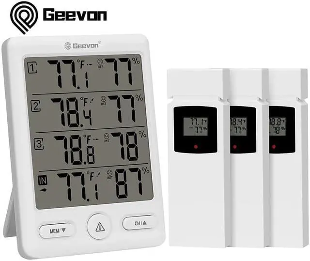 Main image of Geevon Indoor Outdoor Thermometer Wireless Digital Hygrometer Temperature Weather Station Temperature Humidity With 3 Channels