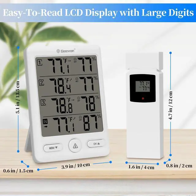 Alt view image 4 of 6 - Geevon Indoor Outdoor Thermometer Wireless Digital Hygrometer Temperature Weather Station Temperature Humidity With 3 Channels