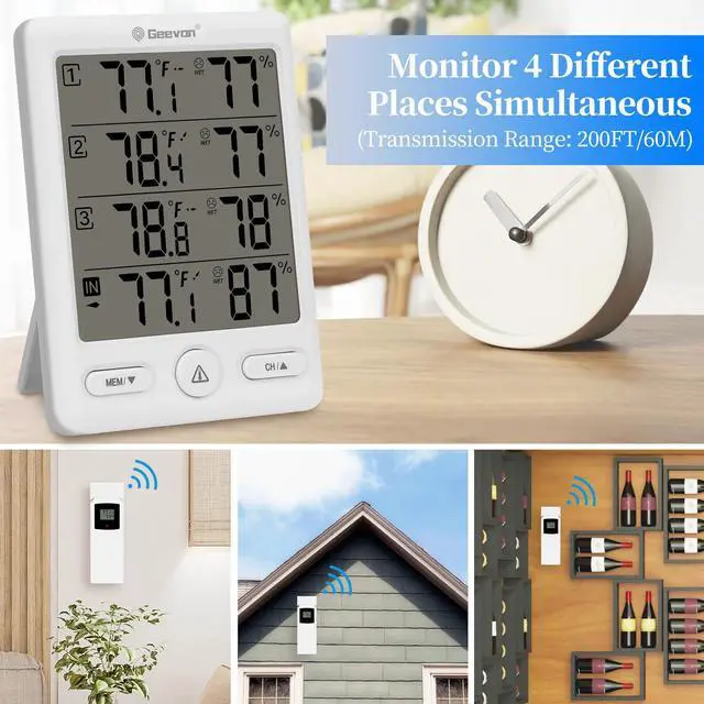 Alt view image 3 of 6 - Geevon Indoor Outdoor Thermometer Wireless Digital Hygrometer Temperature Weather Station Temperature Humidity With 3 Channels