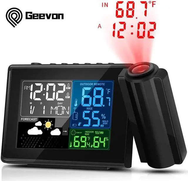 Main image of Geevon Weather Station Wireless Outdoor Thermometer Weather Forecast Projection Alarm Clock With Temperature And Humidity
