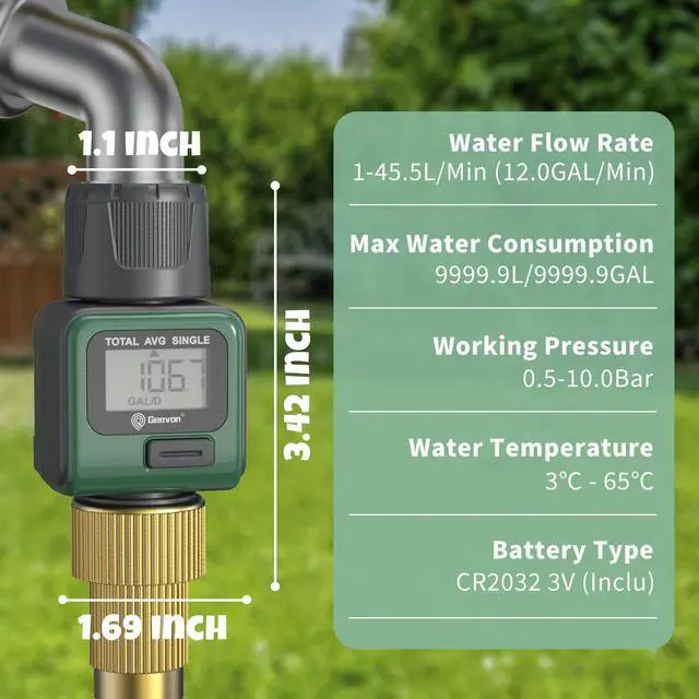 Alt view image 6 of 6 - Geevon Digital Water Flow Meter Gauge For Outdoor Garden Hose Watering Irrigation Rv Travel Measuring Water Consumption