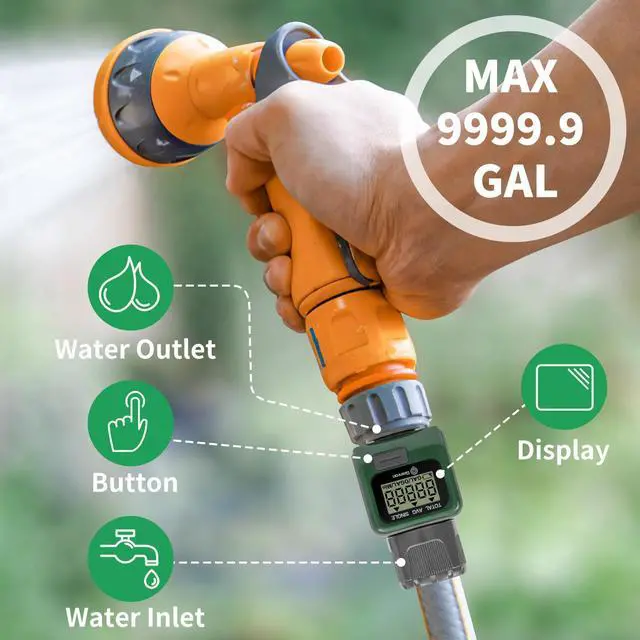 Alt view image 2 of 6 - Geevon Digital Water Flow Meter Gauge For Outdoor Garden Hose Watering Irrigation Rv Travel Measuring Water Consumption