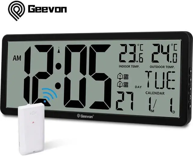 Main image of Geevon Wall Clock 14.3"Large Digital LCD Atomic Clock with Dual Alarm Clock Indoor Outdoor Temperature 4.4" Digits Automatic Clock For Bedroom