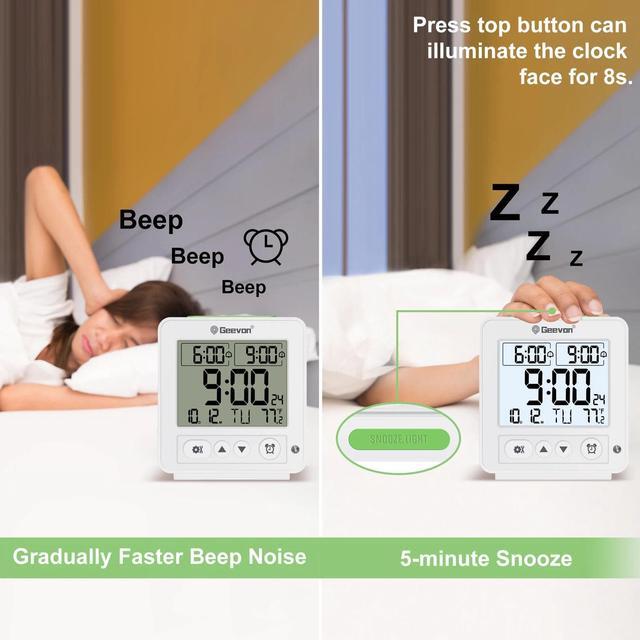 Alt view image 6 of 6 - Geevon Smart Night Light Small Digital Alarm Clock With 2 Increasing Beep Alarm,Indoor Temperature,Table Clock For Bedroom, Beds