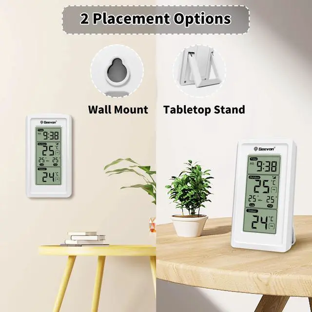 Alt view image 6 of 6 - Geevon Indoor Outdoor Thermometer Wireless Digital Temperature Gauge Weather Station Black With Backlight Support 3 Channels