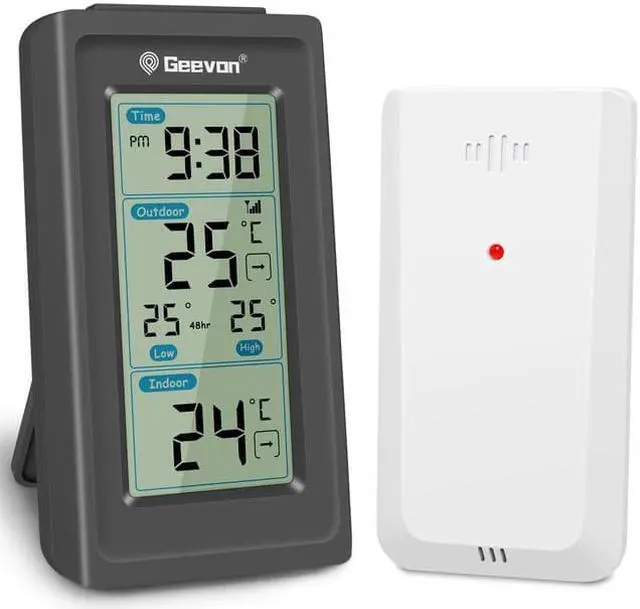 Main image of Geevon Indoor Outdoor Thermometer Wireless Digital Temperature Gauge Weather Station Black With Backlight Support 3 Channels
