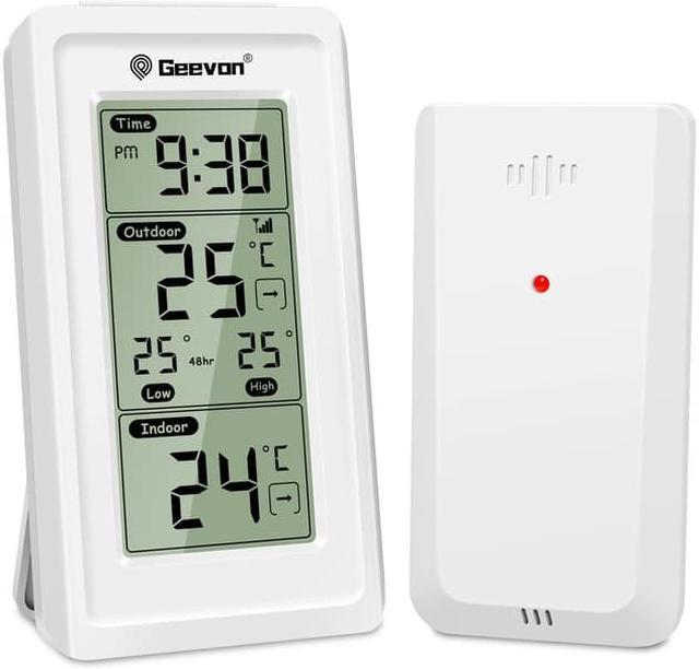 Geevon Indoor Outdoor Thermometer Wireless Digital Temperature Gauge Weather  Station With Backlight Support 3 Channels white 