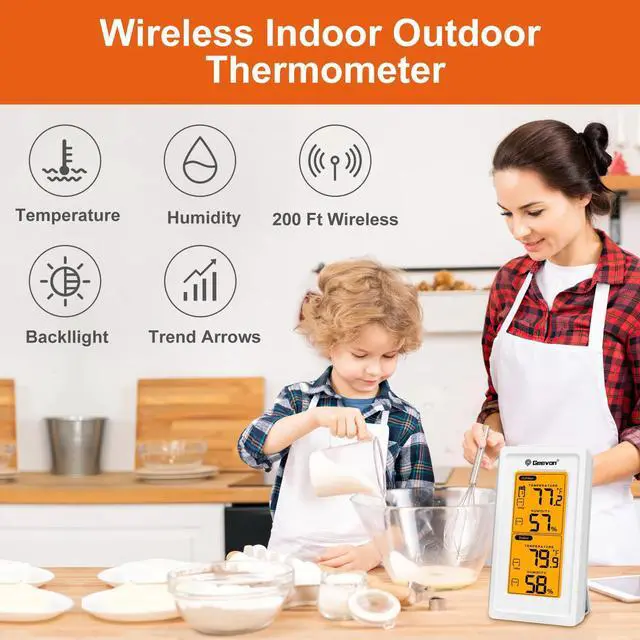 Alt view image 5 of 7 - Geevon Indoor Outdoor Thermometer Wireless Digital Hygrometer Temperature Gauge Weather Station With Backlight Wall Hanging