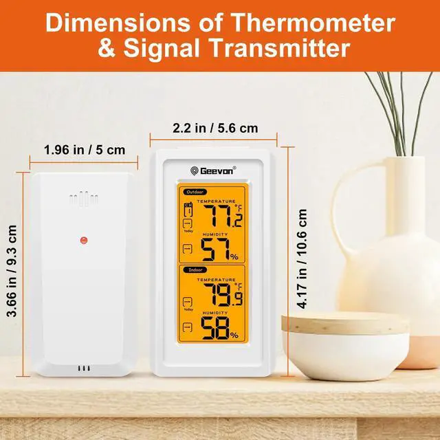 Alt view image 6 of 7 - Geevon Indoor Outdoor Thermometer Wireless Digital Hygrometer Temperature Gauge Weather Station With Backlight Wall Hanging