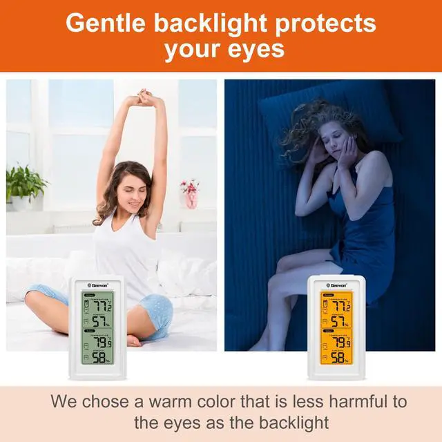 Alt view image 7 of 7 - Geevon Indoor Outdoor Thermometer Wireless Digital Hygrometer Temperature Gauge Weather Station With Backlight Wall Hanging