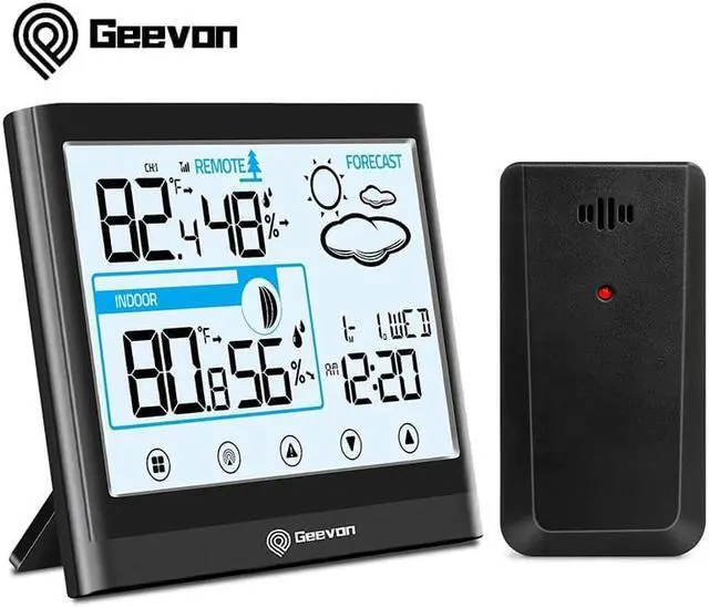 Main image of Geevon Wireless Weather Station Thermometer Hygrometer Touch Screen Snooze Alarm Clock Indoor Outdoor Thermometer Sensor