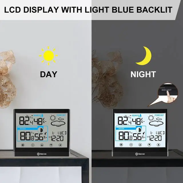 Alt view image 3 of 7 - Geevon Wireless Weather Station Thermometer Hygrometer Touch Screen Snooze Alarm Clock Indoor Outdoor Thermometer Sensor