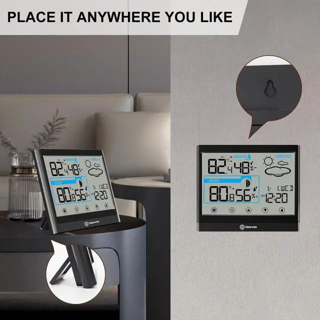 Alt view image 4 of 7 - Geevon Wireless Weather Station Thermometer Hygrometer Touch Screen Snooze Alarm Clock Indoor Outdoor Thermometer Sensor