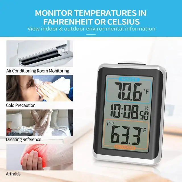 Alt view image 7 of 7 - Geevon Weather Station Alarm Clock With Temperature And Humidity Digital Snooze Table Watch Black LED Desk Clocks