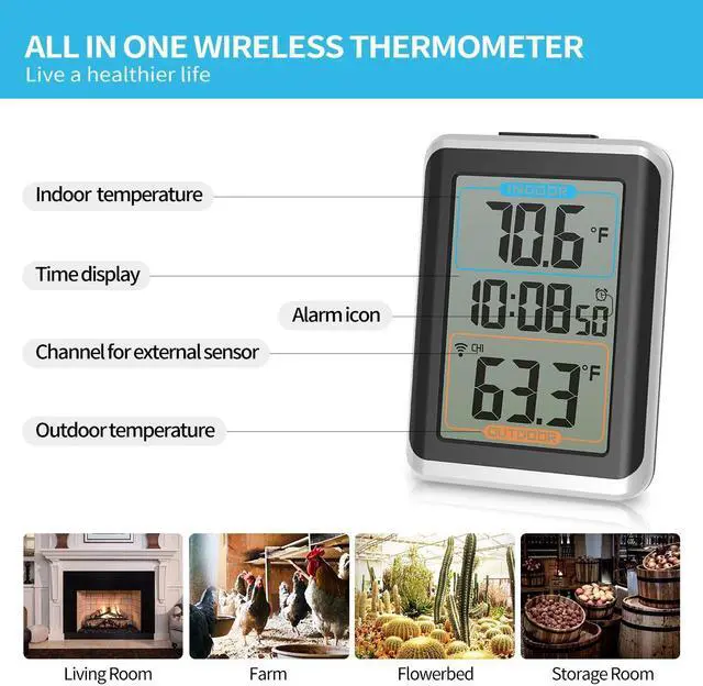Alt view image 6 of 7 - Geevon Weather Station Alarm Clock With Temperature And Humidity Digital Snooze Table Watch Black LED Desk Clocks