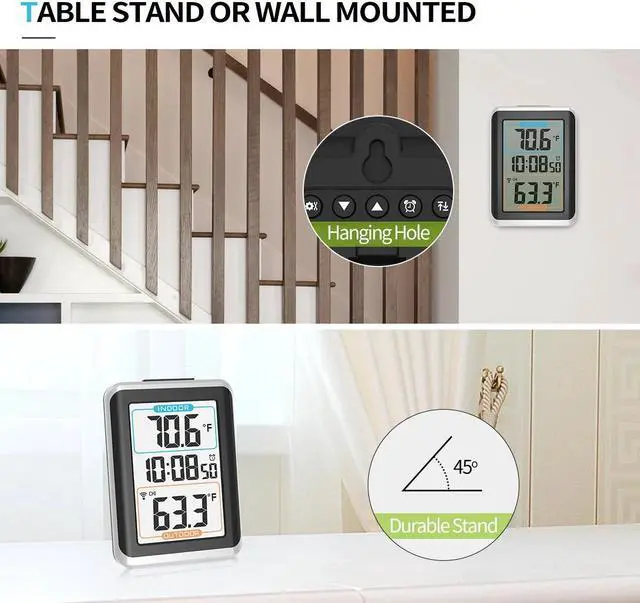 Alt view image 4 of 7 - Geevon Weather Station Alarm Clock With Temperature And Humidity Digital Snooze Table Watch Black LED Desk Clocks