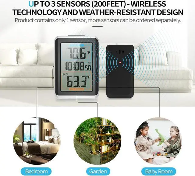 Alt view image 5 of 7 - Geevon Weather Station Alarm Clock With Temperature And Humidity Digital Snooze Table Watch Black LED Desk Clocks