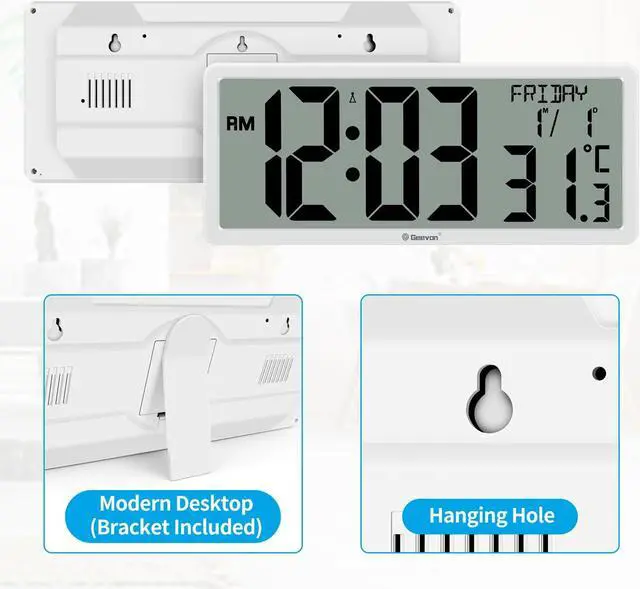 Alt view image 5 of 7 - Geevon 14.3" Atomic Clocks Auto-Set Large Digital Atomic Wall Clock with Temperature Date 4.4" Jumbo Digits for Home Office