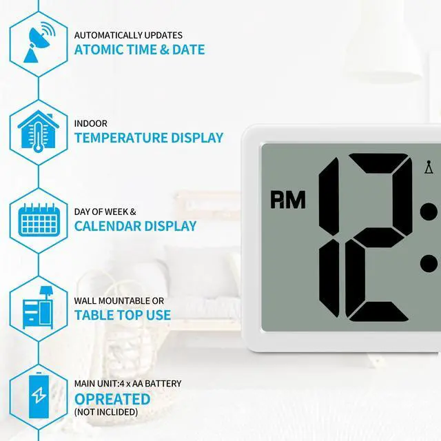 Alt view image 3 of 7 - Geevon 14.3" Atomic Clocks Auto-Set Large Digital Atomic Wall Clock with Temperature Date 4.4" Jumbo Digits for Home Office