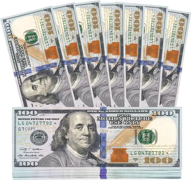 Main image of KOUKJU Movie Prop Money 100 Dollar Bills - Realistic Play Money Full Print, 100 Pcs for Movies, Music Videos, Prank Teaching and Parties