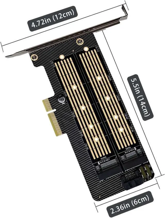 Alt view image 5 of 7 - Bailink Dual M.2 PCIE Adapter, M.2 SSD NVME (M Key) & SATA (B Key) Adapter with SATA cable for One M.2 NVMe and One SATA SSD 22110/2280/2260/2242/2230 to PCI-e x4 Host Controller Expansion Card