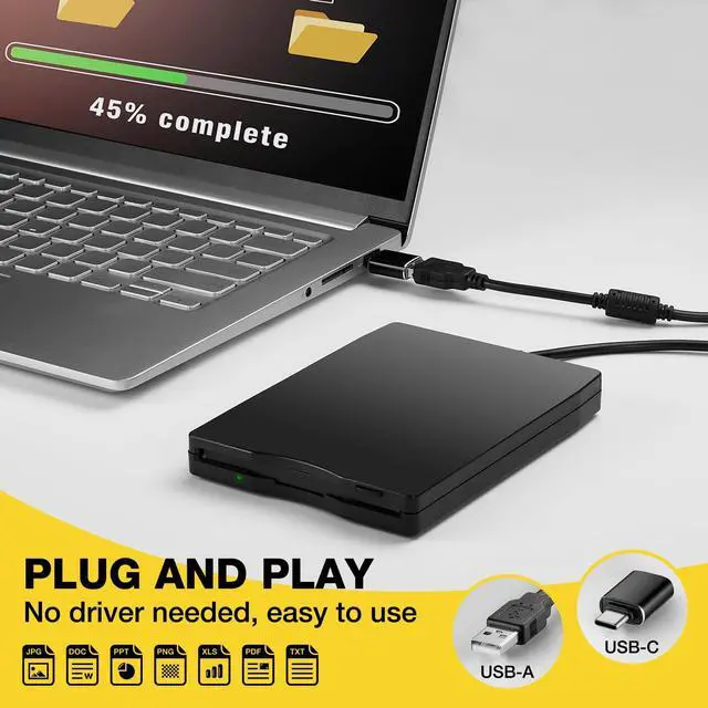 Alt view image 4 of 7 - Bailink USB Floppy Disk Reader, 3.5 inch External Portable 1.44 MB FDD Floppy Disk Drive,USB Type A&C Floppy Disk Drive for Windows 11/10/8/7/2000/XP PC Laptop Desktop Notebook Computer,Black
