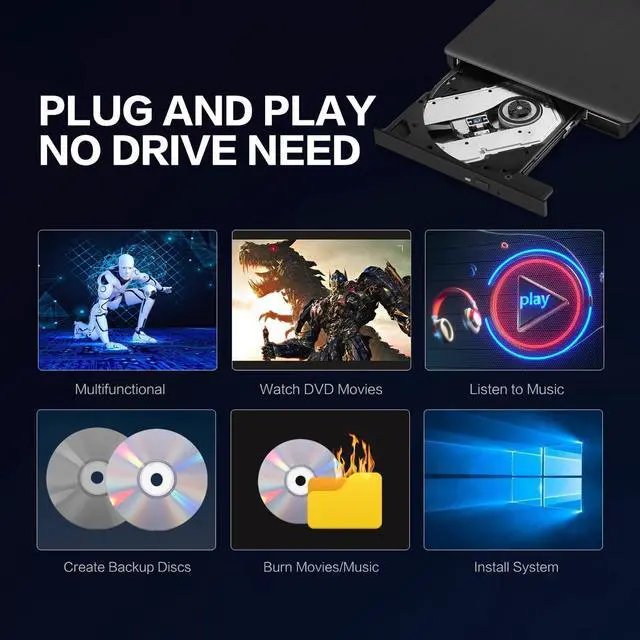 Alt view image 7 of 7 - Bailink External CD/DVD Drive for Laptop, 7 in 1 USB 3.0 DVD Player Portable CD/DVD Burner, CD ROM External DVD Drive for Laptop Compatible with Laptop Desktop PC Windows 11/10/8/7 Linux Mac OS