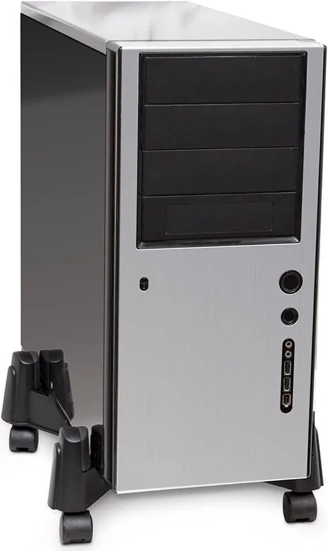 Alt view image 5 of 7 - Computer Tower Stand, CPU Holder Desktop Stand Desktop ATX-Case Mobile Cart Holder Adjustable Width with 4 Caster Wheels, Fits Most Computer Cases Under Desk, Black