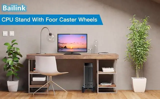 Alt view image 7 of 7 - Computer Tower Stand, CPU Holder Desktop Stand Desktop ATX-Case Mobile Cart Holder Adjustable Width with 4 Caster Wheels, Fits Most Computer Cases Under Desk, Black