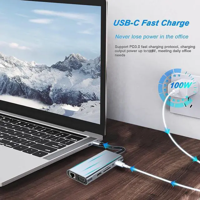 Alt view image 4 of 7 - Bailink Universal 11 in 1 USB C Docking Station USB 3.0 HUB, 100W PD Laptop Docking Station Dual Monitor,USB C Dongle with 4K HDMI, RJ45 Etherne, VGA, USB3.0, SD/TF Card Reader, 3.5mm AUX