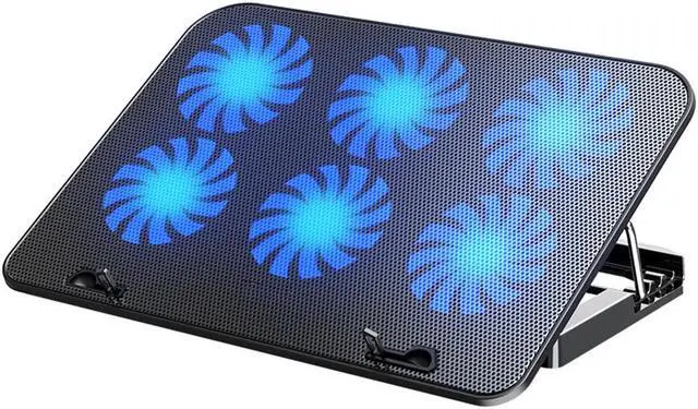 Main image of Updated Laptop Cooling Pad, Laptop Cooler with 6 Quiet Fans with Blue Lights for 12-18 Inch Notebook Gaming Fan Stable Stand, 5 Height & Wind Speed Adjustable, 2 USB Port,Black