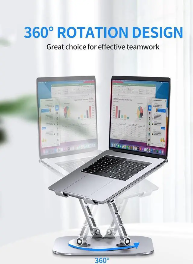 Alt view image 2 of 7 - Bailink Adjustable Computer Stand with 360 Rotating Base, Ergonimic Foldable Laptop Riser for Desk Compatible with MacBook Pro/Air Notebook up to 16 Inches, Silver