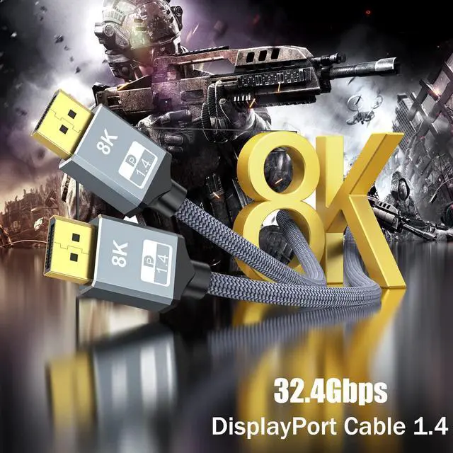 Alt view image 2 of 6 - Bailink 8K 4K DisplayPort Cable, 6.6ft DP Cable 1.4 [VESA Certified, 8K@60Hz, 4K@144Hz, 2K@240Hz], Bradied High Speed Display Port Cable 144Hz, for Gaming Monitor, HDR/FreeSync/G-Sync, Graphics Card
