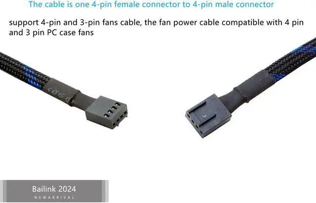 Alt view image 4 of 7 - Bailink 2025 Updated PWM Fan Hub, PC CPU Cooling 4 PIN/3PIN Fan Power Cable Hub Splitter Adapter Sleeved PWM Case Fan Splitter for Desktop Computer Cooler Case Fans 1 to 5 Way (15.7 Inch) -Black/Blue