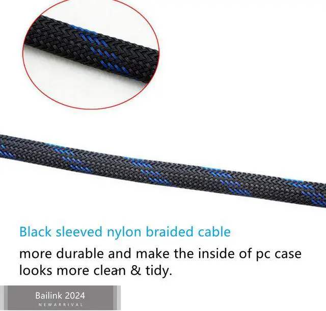 Alt view image 2 of 7 - Bailink 2025 Updated PWM Fan Hub, PC CPU Cooling 4 PIN/3PIN Fan Power Cable Hub Splitter Adapter Sleeved PWM Case Fan Splitter for Desktop Computer Cooler Case Fans 1 to 5 Way (15.7 Inch) -Black/Blue