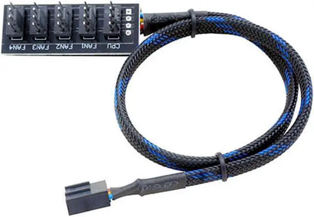 Main image of Bailink 2025 Updated PWM Fan Hub, PC CPU Cooling 4 PIN/3PIN Fan Power Cable Hub Splitter Adapter Sleeved PWM Case Fan Splitter for Desktop Computer Cooler Case Fans 1 to 5 Way (15.7 Inch) -Black/Blue