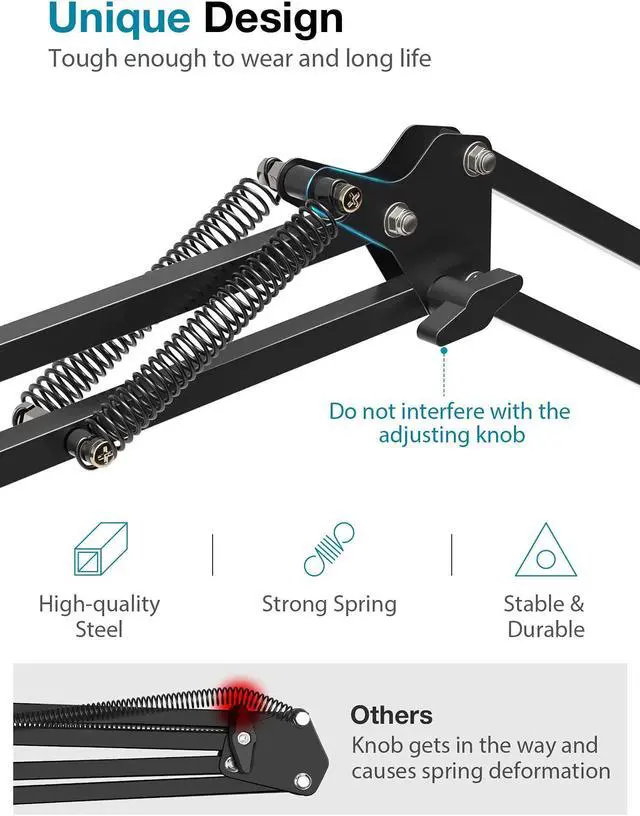 Alt view image 4 of 7 - Microphone Stand, Mic Arm Microphone Stand Boom Suspension Scissor Stand for Blue Yeti HyperX QuadCast S SoloCast Snowball Fifine K669B and other Mic, Shock Mount Windscreen Pop Filter Mic Clip Holder