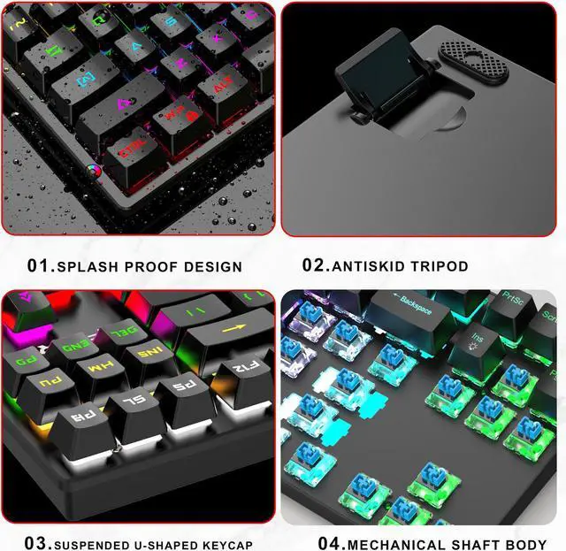 Alt view image 3 of 7 - Bailink TKL True Mechanical Gaming Keyboard, RGB LED Rainbow Backlit 60% keyboard with Blue Switches, 17 LED Lighting Modes, 100% Anti-Ghosting Waterproof Keyboard for PC/Mac Laptop IBM PC PS4 PS5 Xbo