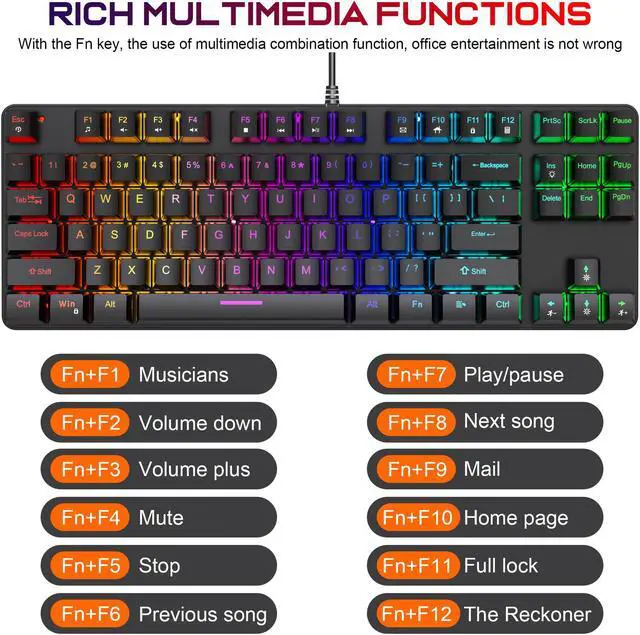 Alt view image 7 of 7 - Bailink TKL True Mechanical Gaming Keyboard, RGB LED Rainbow Backlit 60% keyboard with Blue Switches, 17 LED Lighting Modes, 100% Anti-Ghosting Waterproof Keyboard for PC/Mac Laptop IBM PC PS4 PS5 Xbo