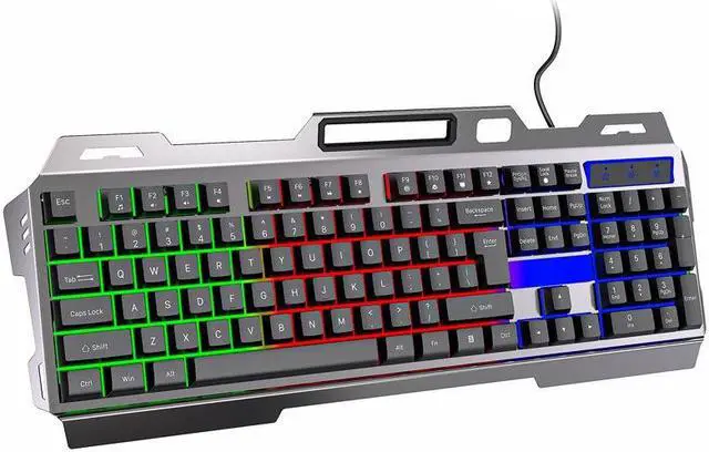 Main image of Wired Membrane Gaming Keyboard, Backlit RGB LED, Metal Base, Phone Holder, 12 Multimedia Function Quiet Keys-for Computer, PC, Desktop, Gamer,Black