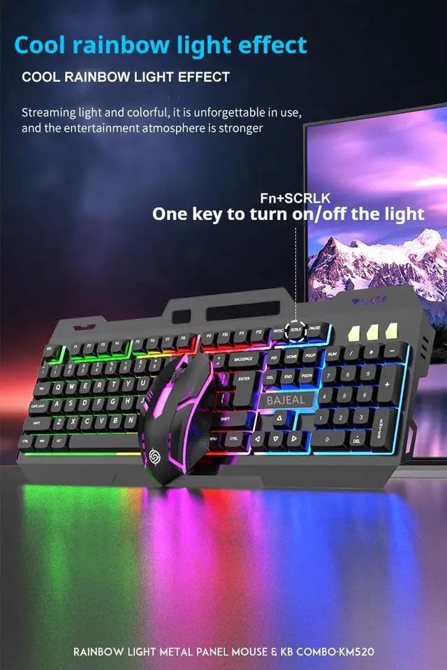 Alt view image 3 of 7 - Wired Membrane Gaming Keyboard, Backlit RGB LED, Metal Base, Phone Holder, 12 Multimedia Function Quiet Keys-for Computer, PC, Desktop, Gamer,Black