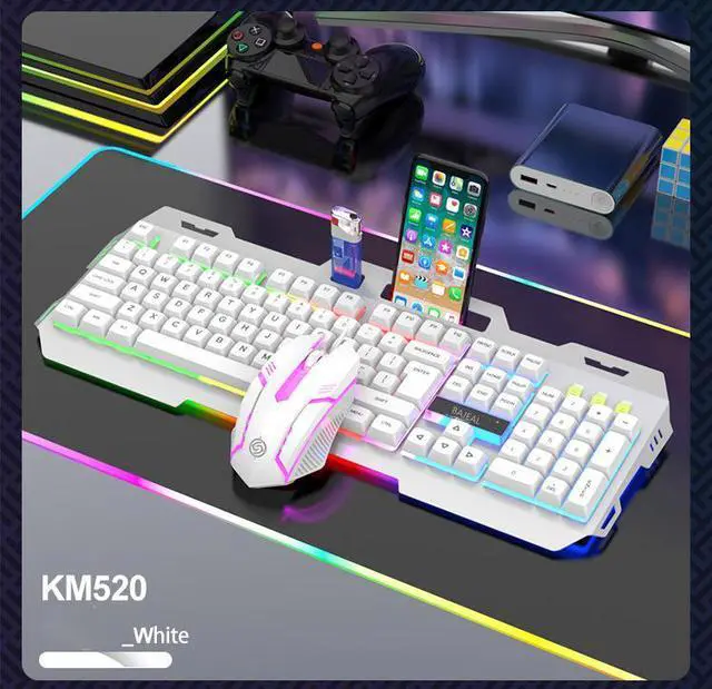 Alt view image 2 of 7 - Wired Membrane Gaming Keyboard, Backlit RGB LED, Metal Base, Phone Holder, 12 Multimedia Function Quiet Keys-for Computer, PC, Desktop, Gamer,Black White