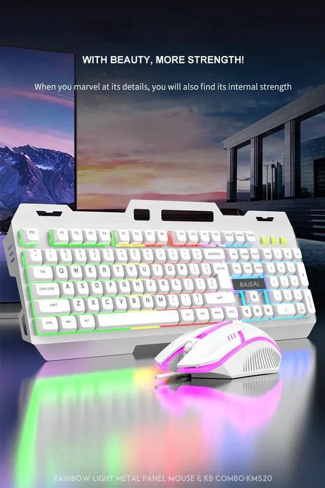 Alt view image 3 of 7 - Wired Membrane Gaming Keyboard, Backlit RGB LED, Metal Base, Phone Holder, 12 Multimedia Function Quiet Keys-for Computer, PC, Desktop, Gamer,Black White
