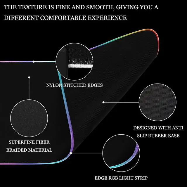 Alt view image 4 of 7 - Bailink Gaming Mouse Pad RGB Mouse Pad with 4 Port USB Ports and 14 Lighting Modes Large Non-Slip Rubber Base Waterproof Mouse Pad for Games, MacBook, PC, Laptop, 31.5x11.8x0.16 inch,Black